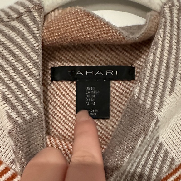 Tahari Women's Plaid Turtleneck Sweater - Cream, Brown, Gray - Picture 2 of 2